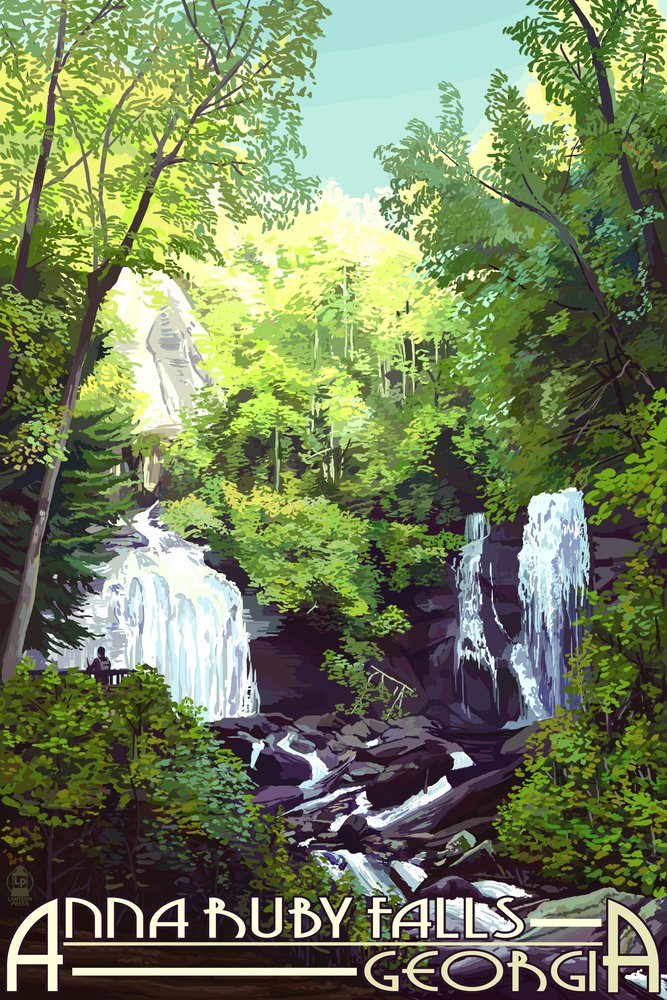 Lantern Press Anna Ruby Falls Georgia - 12x18 Wall Art Poster for Home & Office Decor - Perfect for Living Room, Bedroom, or Gift