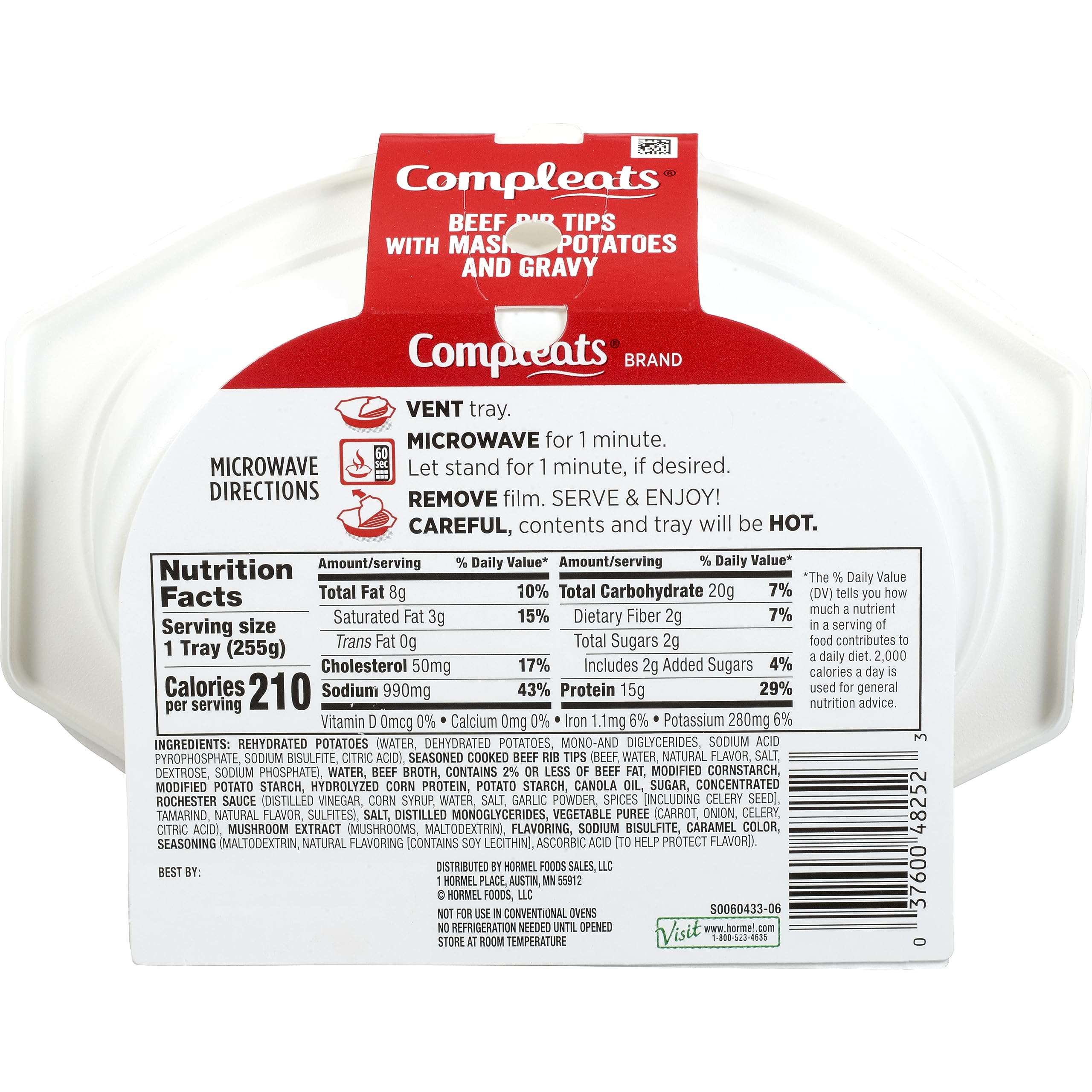 HORMEL COMPLEATS Tender Beef With Mashed Potatoes & Gravy - Microwave Ready Meal Tray, 9 oz (6 Pack) | Quick & Easy Lunch or Dinner Solution for Busy Professionals & Students | Perfect for Office, Dorm, or On-the-Go Meals