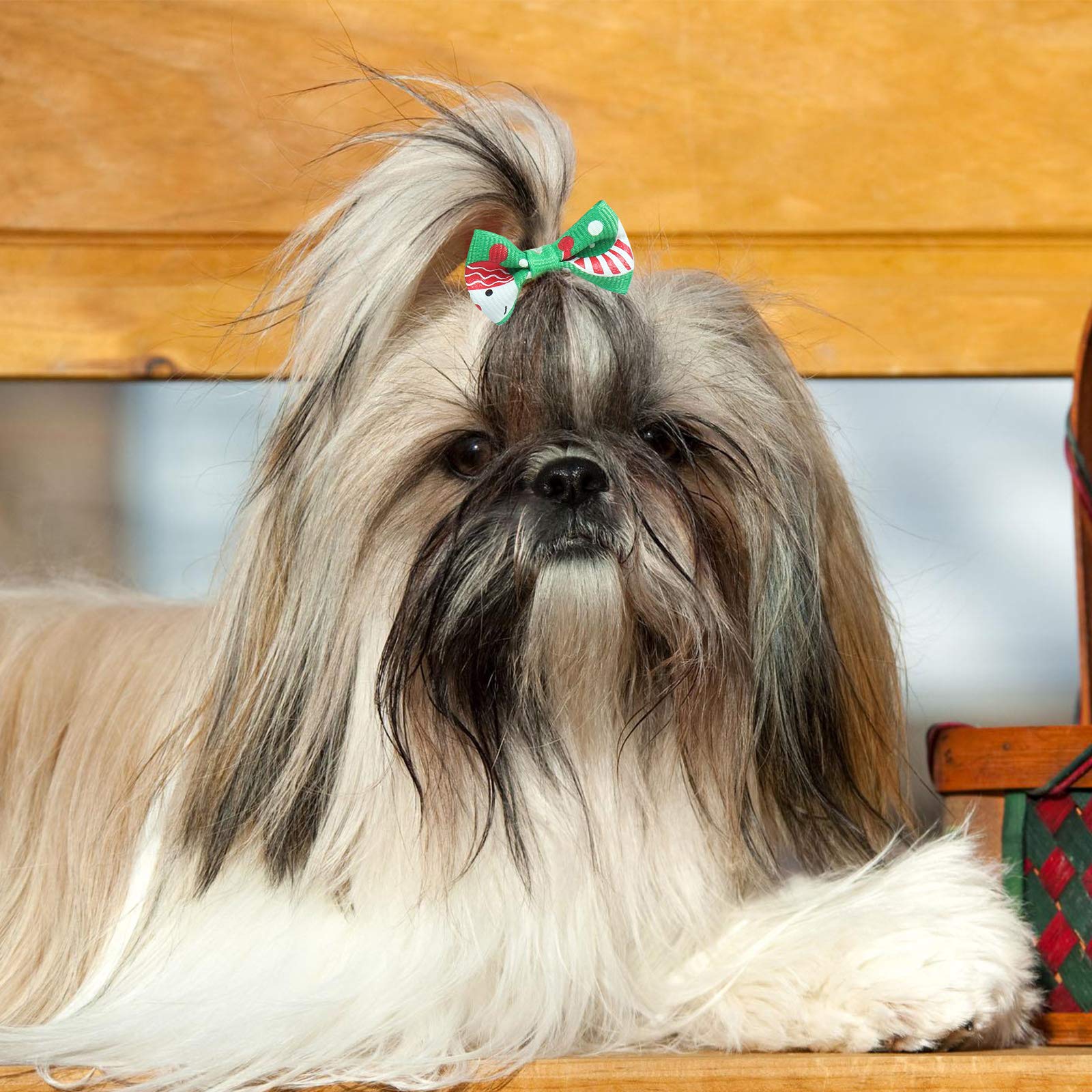 50 Pcs Dog Bows with Clips - Christmas Puppy Hair Accessories for Grooming & Xmas Photos