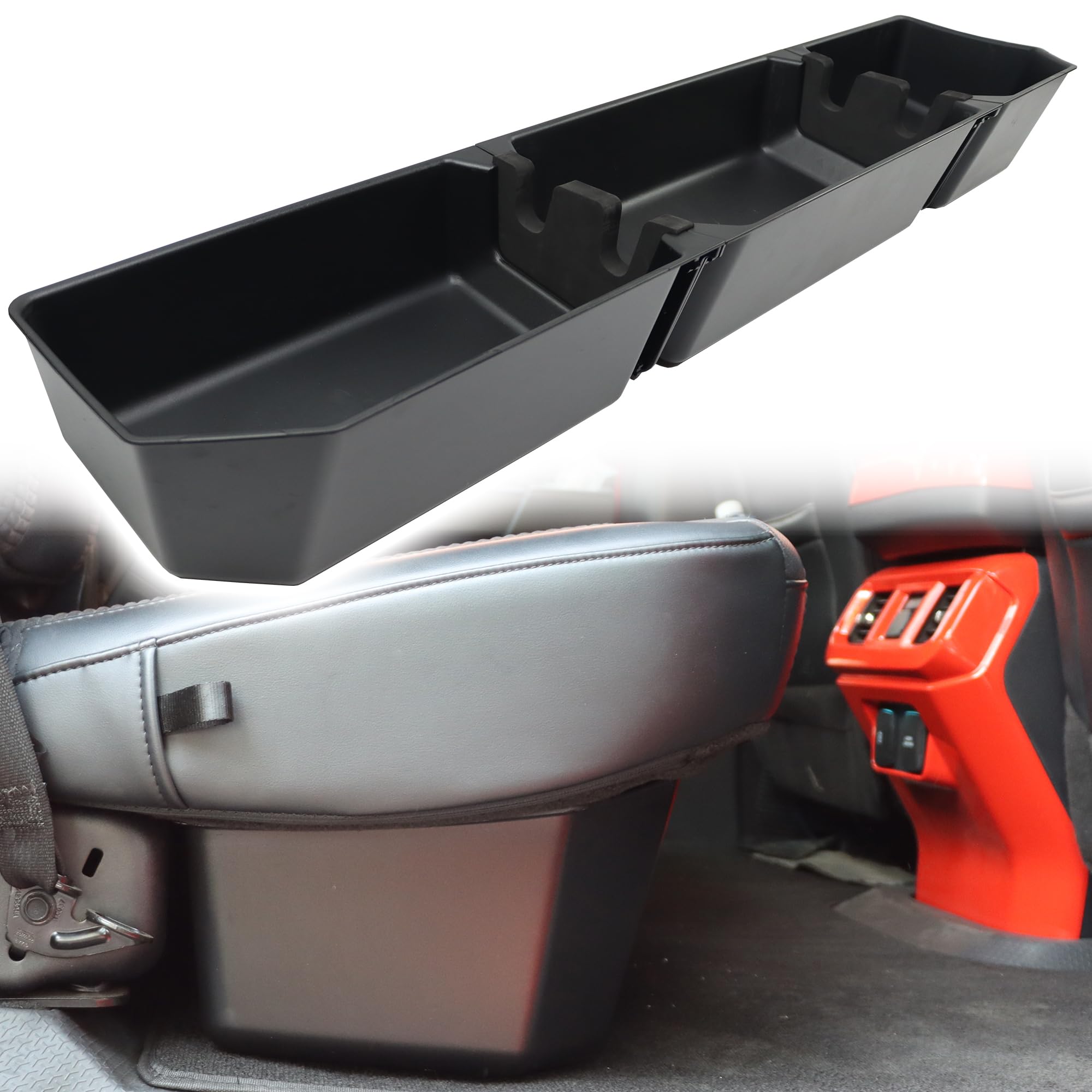 MONOKING Under Seat Storage Box for 2015-2024 Ford F150 & 2017-2024 F250 F350 F450 F550 Super Duty - Truck Organizer with Dividers | Perfect for Tools, Emergency Kits & Road Trip Essentials