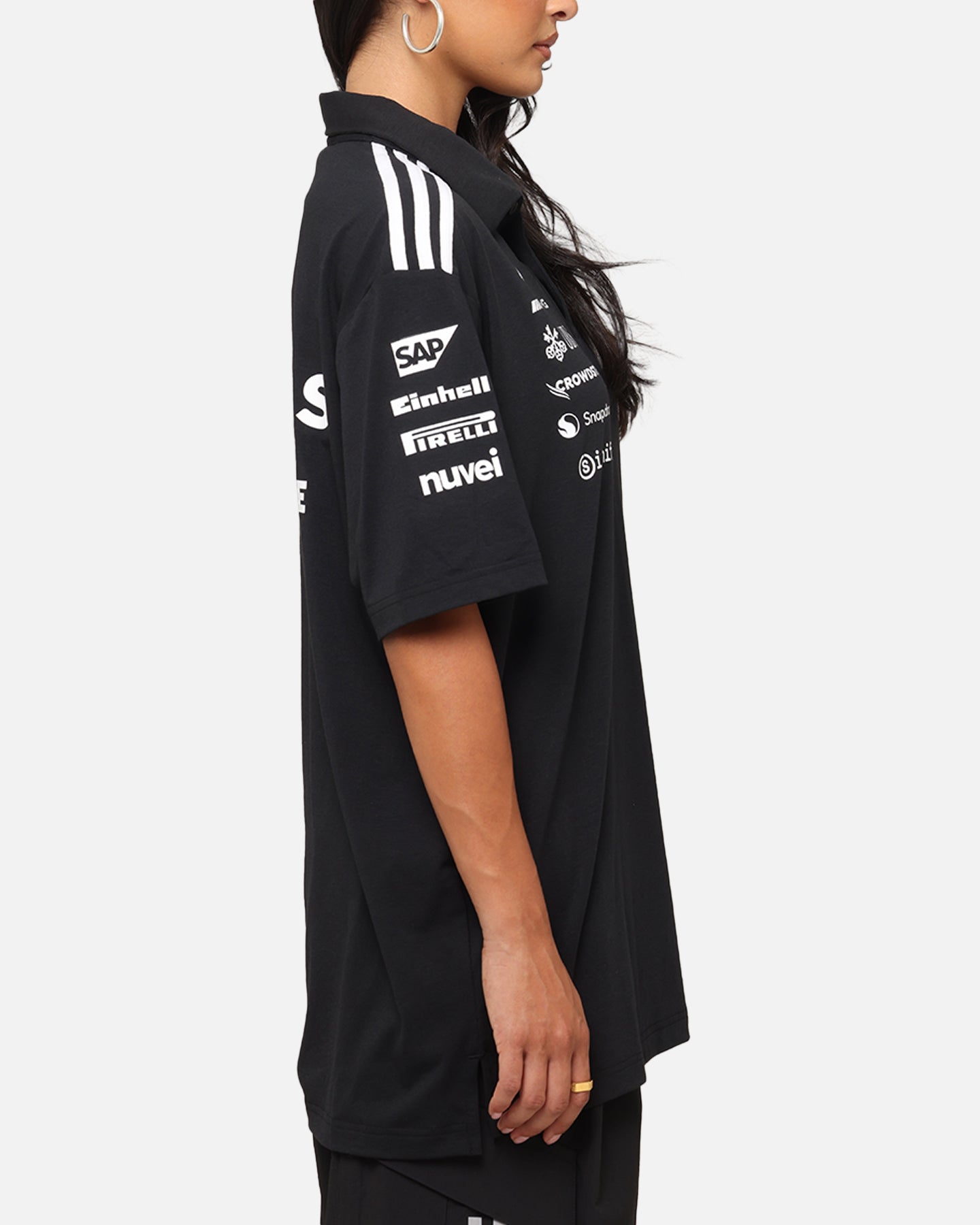 Adidas x Mercedes AMG Petronas Formula One F1 2025 Team Polo Shirt - Black & White - Official Motorsport Fanwear for Racing Enthusiasts & F1 Events