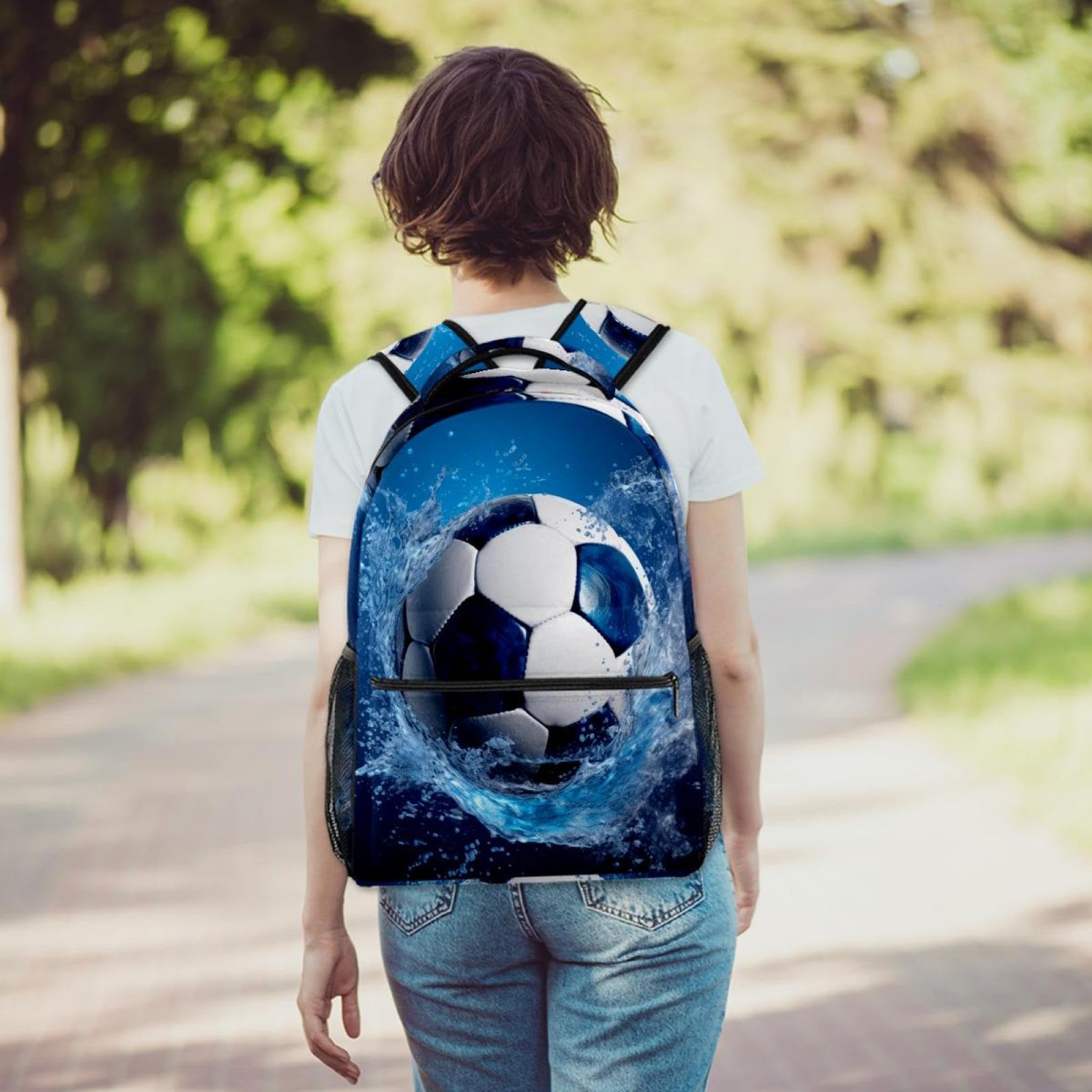 Waterproof Travel Backpack for Women & Men - Lightweight Durable Hiking Backpack with USB Charging Port, Blue Ocean Design - Perfect for Camping, Commuting & Airplane Carry-On