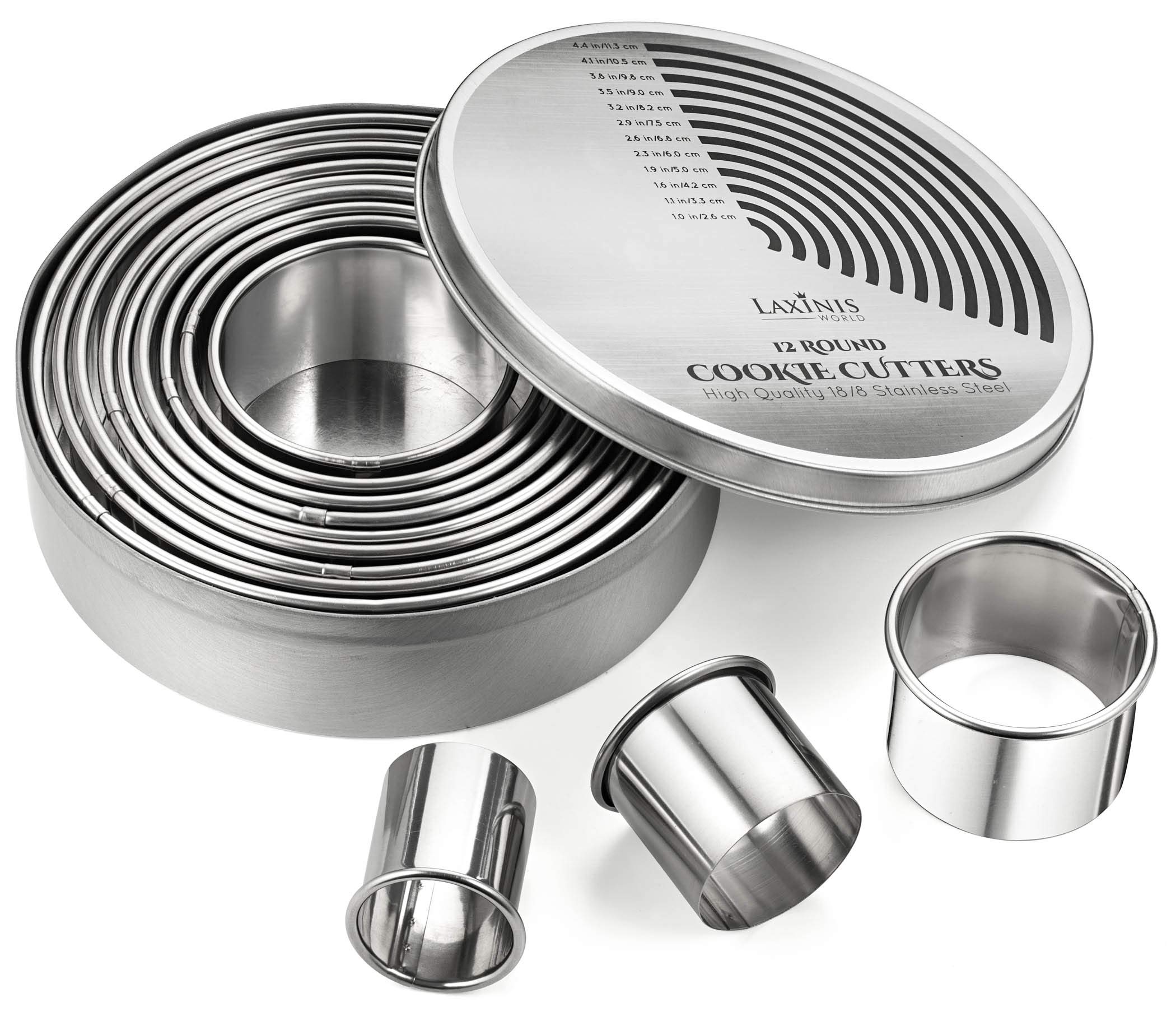 12-Piece Stainless Steel Round Cookie Cutter Set - Heavy Duty 18/8 304 Commercial Grade Baking Tools for Perfect Cookies, Biscuits & Pastry Dough | Ideal for Home Bakers, Professional Chefs & Holiday Baking