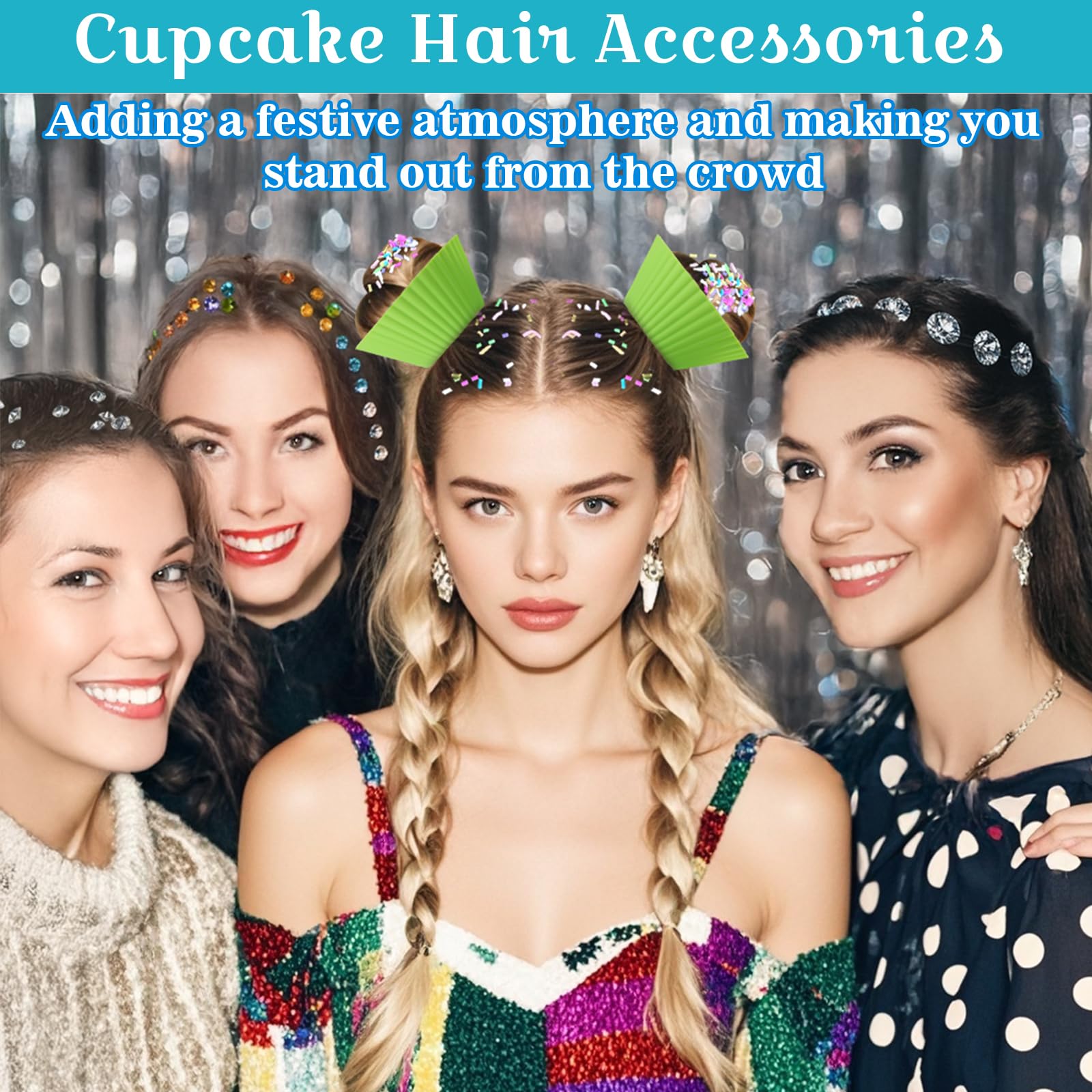 XANGNIER 12-Piece Hair Accessories Kit for Girls, Women & Kids - Cupcake Liners Hair Clips with Silicone Decorative Granules - Perfect for Crazy Hair Day, Birthday Parties & Costume Events