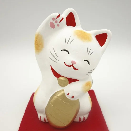 Nagahama Doll Japanese Maneki Neko (Beckoning Cat) White Lucky Cat Figurine - Traditional Japanese Fortune Charm for Home, Office & Gift Giving