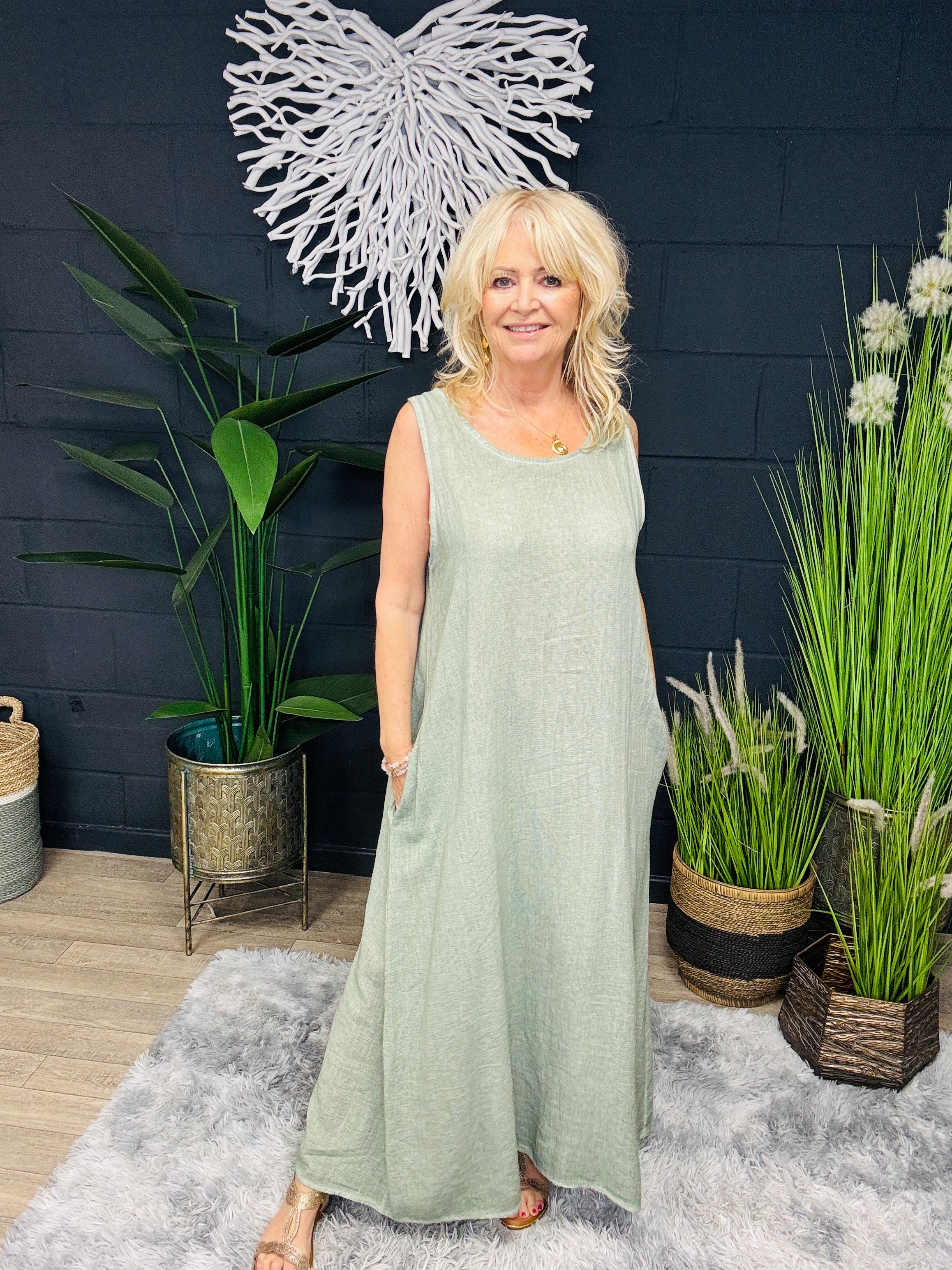 Jolly Maxi Dress in Khaki - Flowy Summer Dress for Women, Beach & Casual Wear