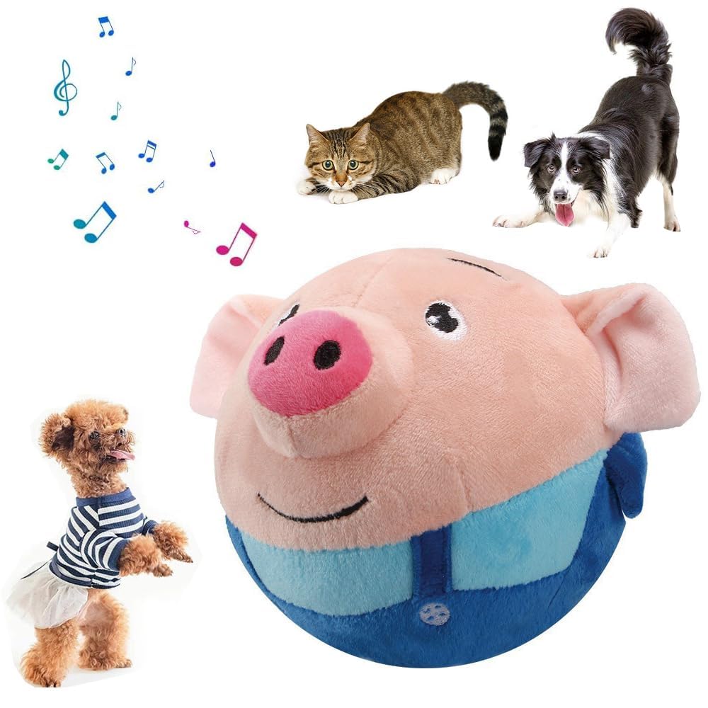 Interactive Squeaky Moving Dog Ball Toy - Active Electronic Pet Plush with Sound, Washable Cartoon Pig Design for Dogs & Cats - Shake, Bounce & Talk to Relieve Pet Boredom - Perfect for Indoor Play, Training & Anxiety Relief (Blue Pig)