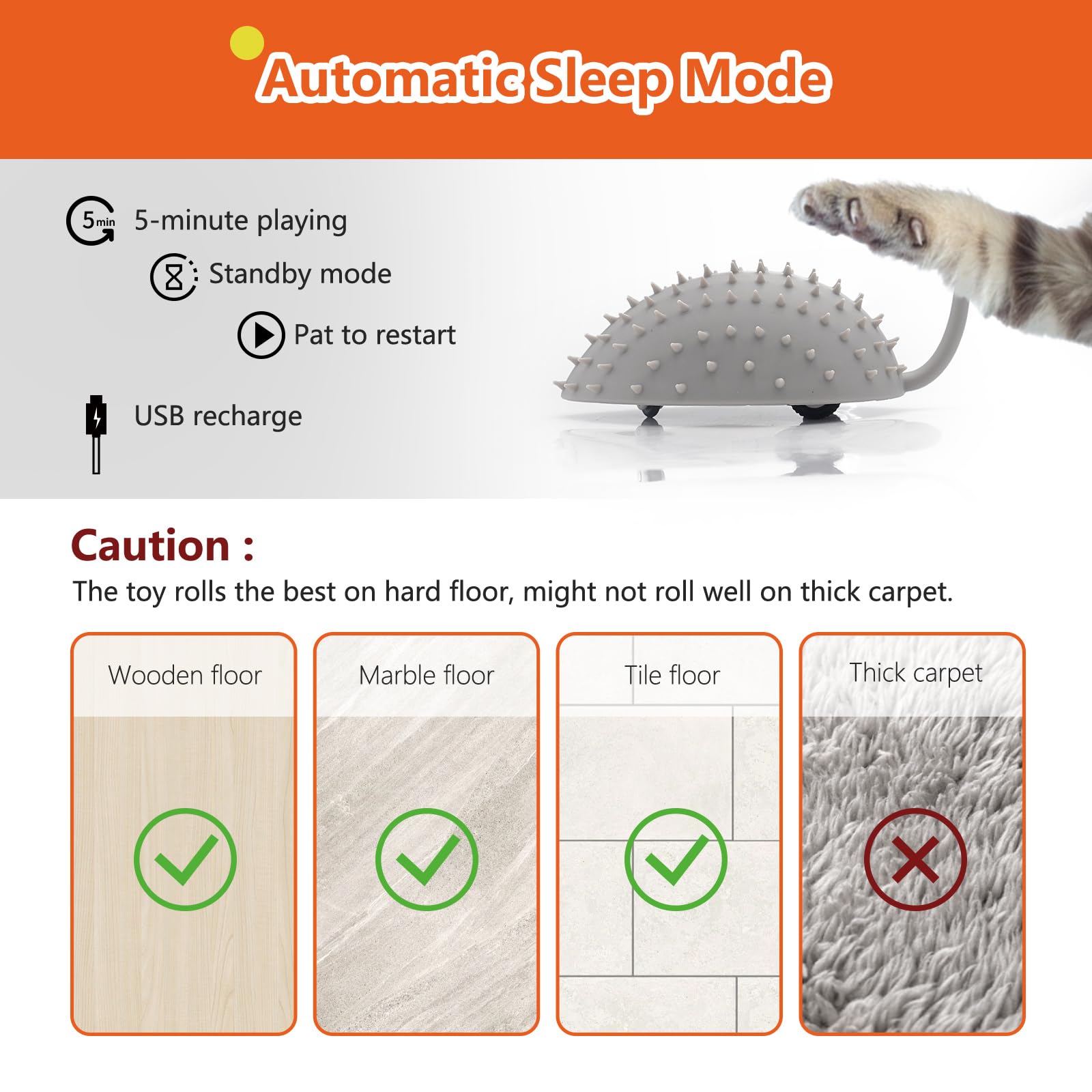 Interactive Cat Toys for Indoor Cats - Automatic Moving Electric Mouse with Feather Tail, USB Rechargeable Cat Exercise Toy - Perfect for Playtime, Hunting Simulation & Keeping Your Cat Active