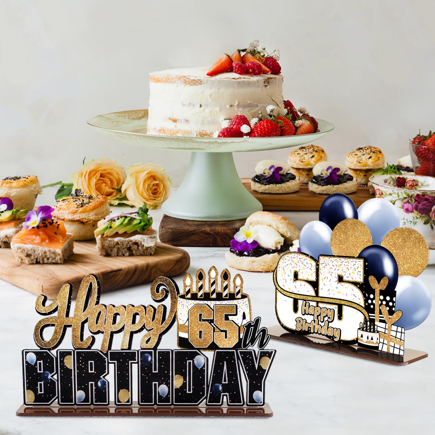 65th Birthday Gold Acrylic Table Topper Centerpiece Set - Cheers to 65 Years Party Decorations - Perfect for Milestone Celebrations, Retirement Parties & Anniversary Gifts