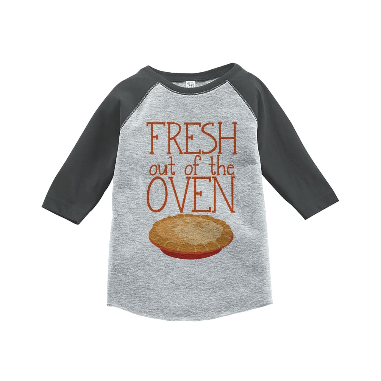 Custom Baby Thanksgiving Raglan Shirt - 'Fresh Out of The Oven' Grey Long Sleeve Tee for Holiday Parties & Family Gatherings