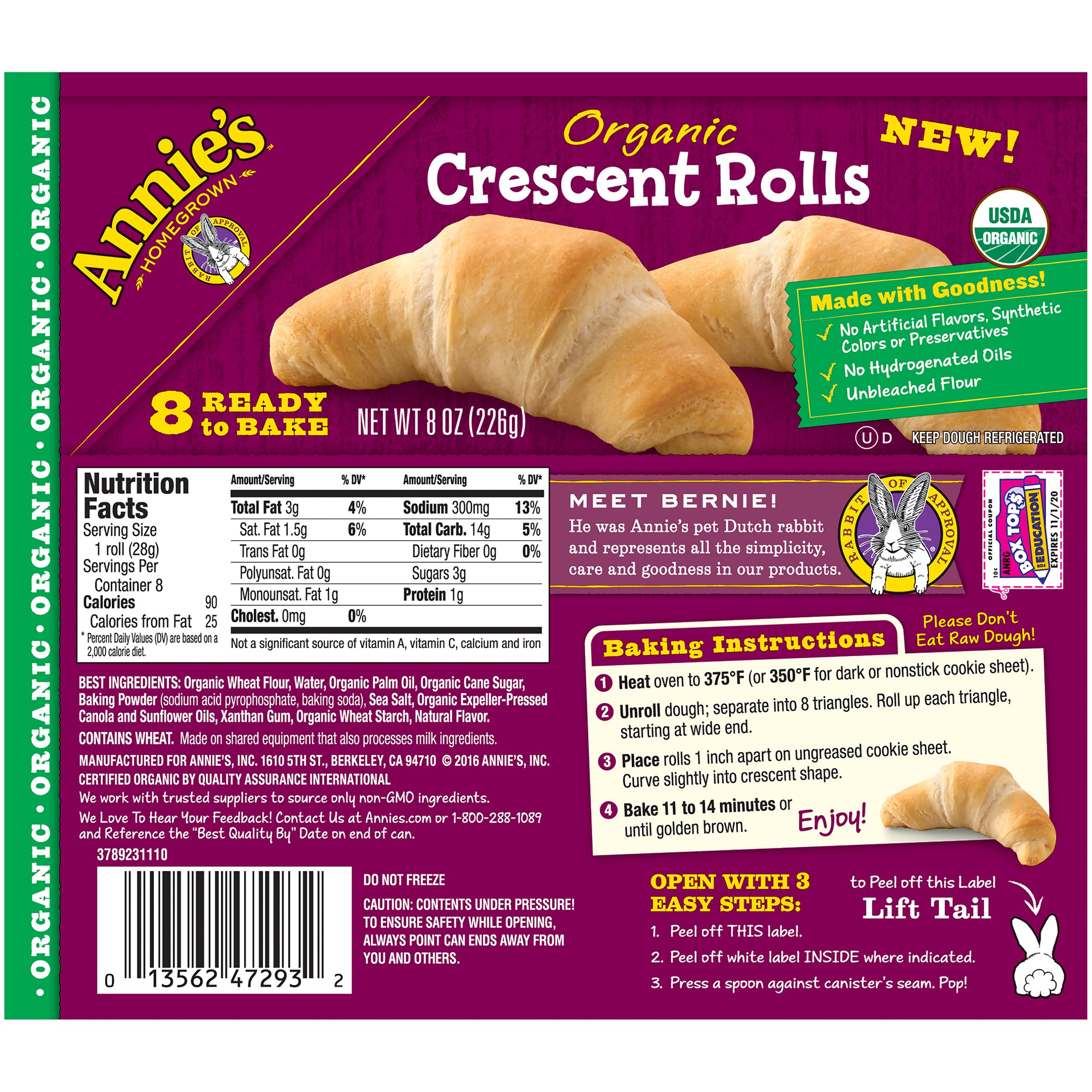 Organic Crescent Rolls by Annie's - 8 Pack (8 oz) | Refrigerated Dough for Easy Baking, Perfect for Breakfast, Parties & Holiday Meals