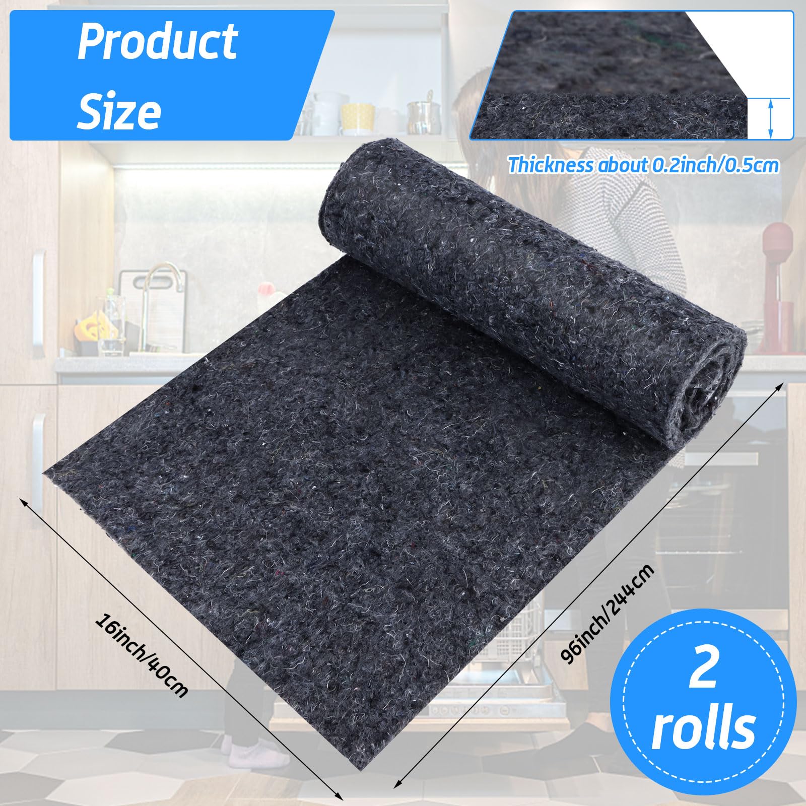 2 Pack Dishwasher Insulation Blanket 16x96x0.2 Inches - Cotton Soundproofing Acoustic Blanket for Noise Reduction, Washing Machine, Oven, Stove, Wall Pipe - Perfect for Home Kitchen & Laundry Room (Grey)