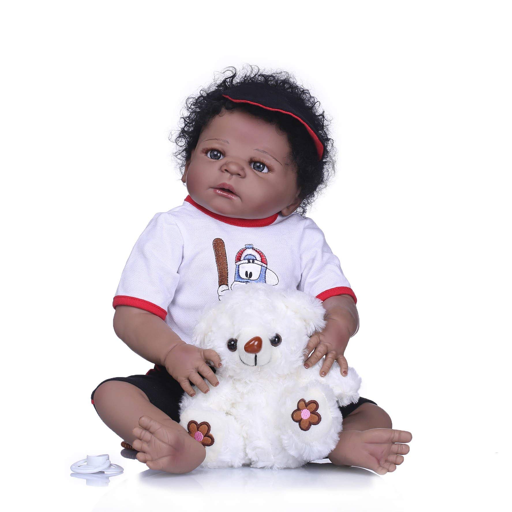 58cm Realistic African American Black Skin Reborn Baby Doll - Anatomically Correct Full Body Silicone Boy Doll with Outfits | Perfect for Collectors, Photography Props, and Therapy Use