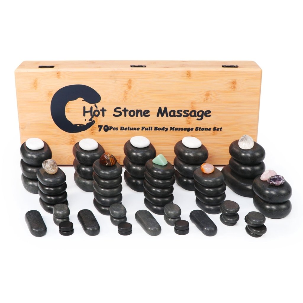 Premium 70-Piece Hot & Cold Stone Massage Kit - Black Lava Basalt Rocks & White Marble Stones with Chakra for Full Body Therapy | Professional Spa, Home Relaxation & Couples Massage Gift Set