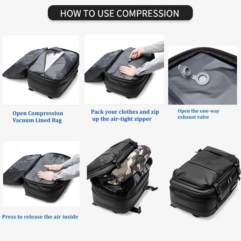 Globaltrek 17.3 Inch Large Waterproof Anti-Theft Travel Backpack with Vacuum Compression - Perfect for Hiking, Camping & Airplane Carry-On Luggage
