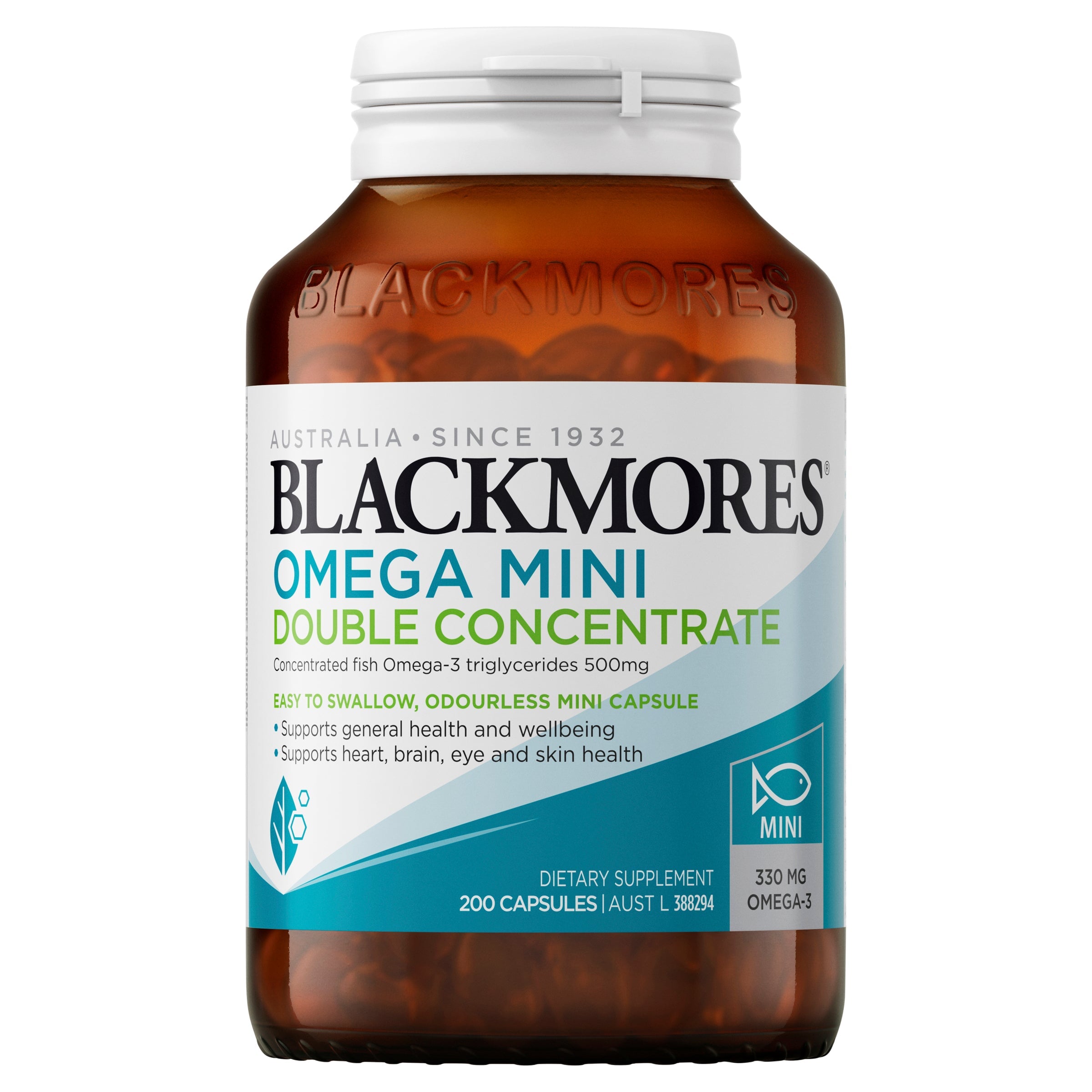 Blackmores Omega Mini Double Concentrate Fish Oil 1000mg - High Strength Omega-3 Supplement for Heart, Brain & Joint Health - Supports Cognitive Function & Cardiovascular Wellness - Perfect for Daily Wellness Routine & Active Lifestyle