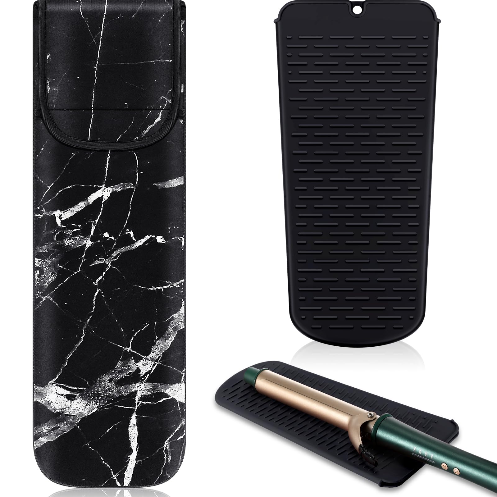 Shappy 2-Piece Heat Resistant Curling Iron Travel Case & Flat Iron Holder - Neoprene Straightener Sleeve & Silicone Hot Tools Bag (Retro Style) - Perfect for Salon Professionals, Travel & Home Styling