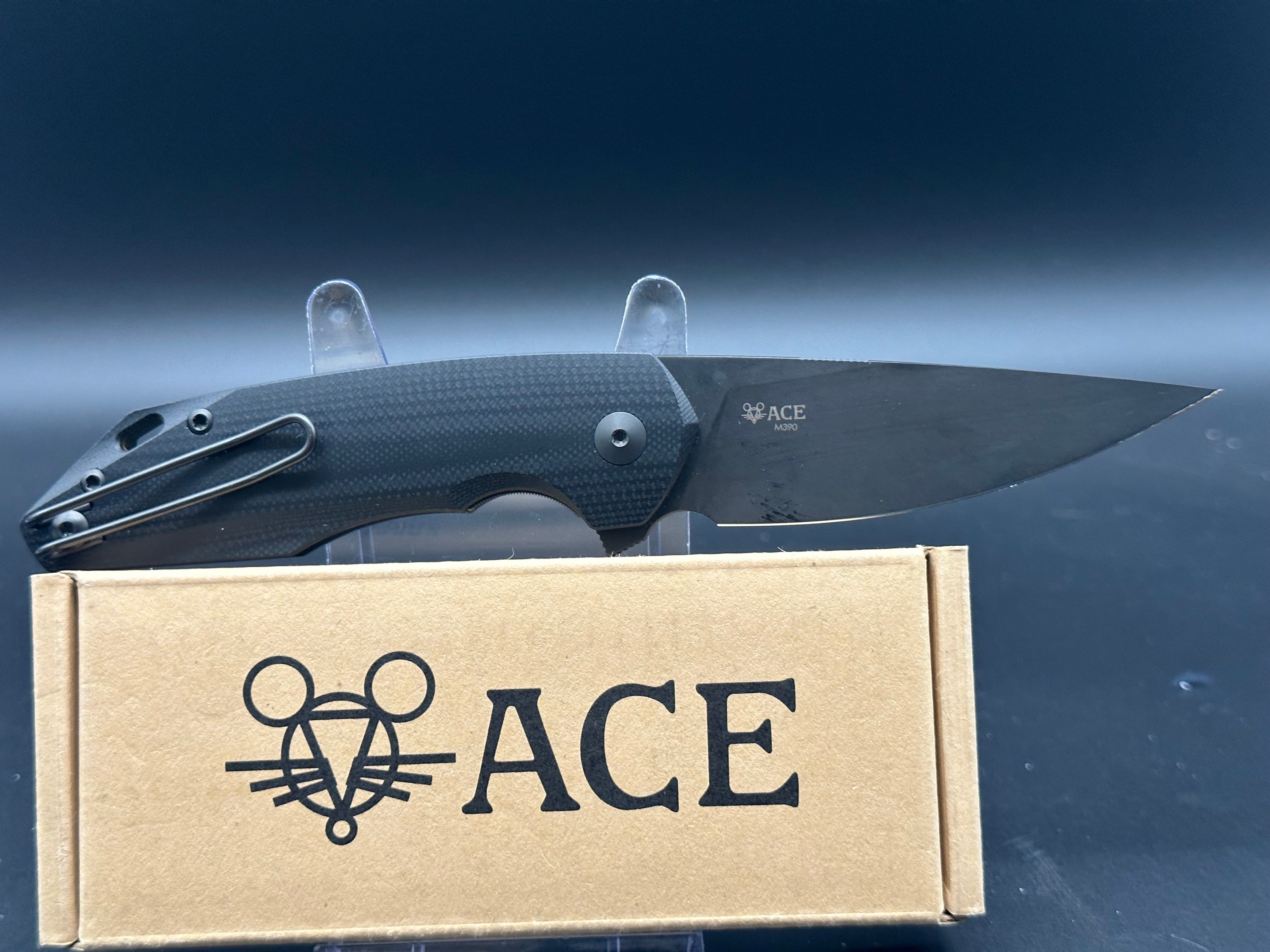 Giant Mouse ACE Corta Folding Knife - Black G10 & Titanium Frame, Blackout Drop Point Blade, Bohler M390 Steel - EDC, Outdoor, Camping, Survival Gear