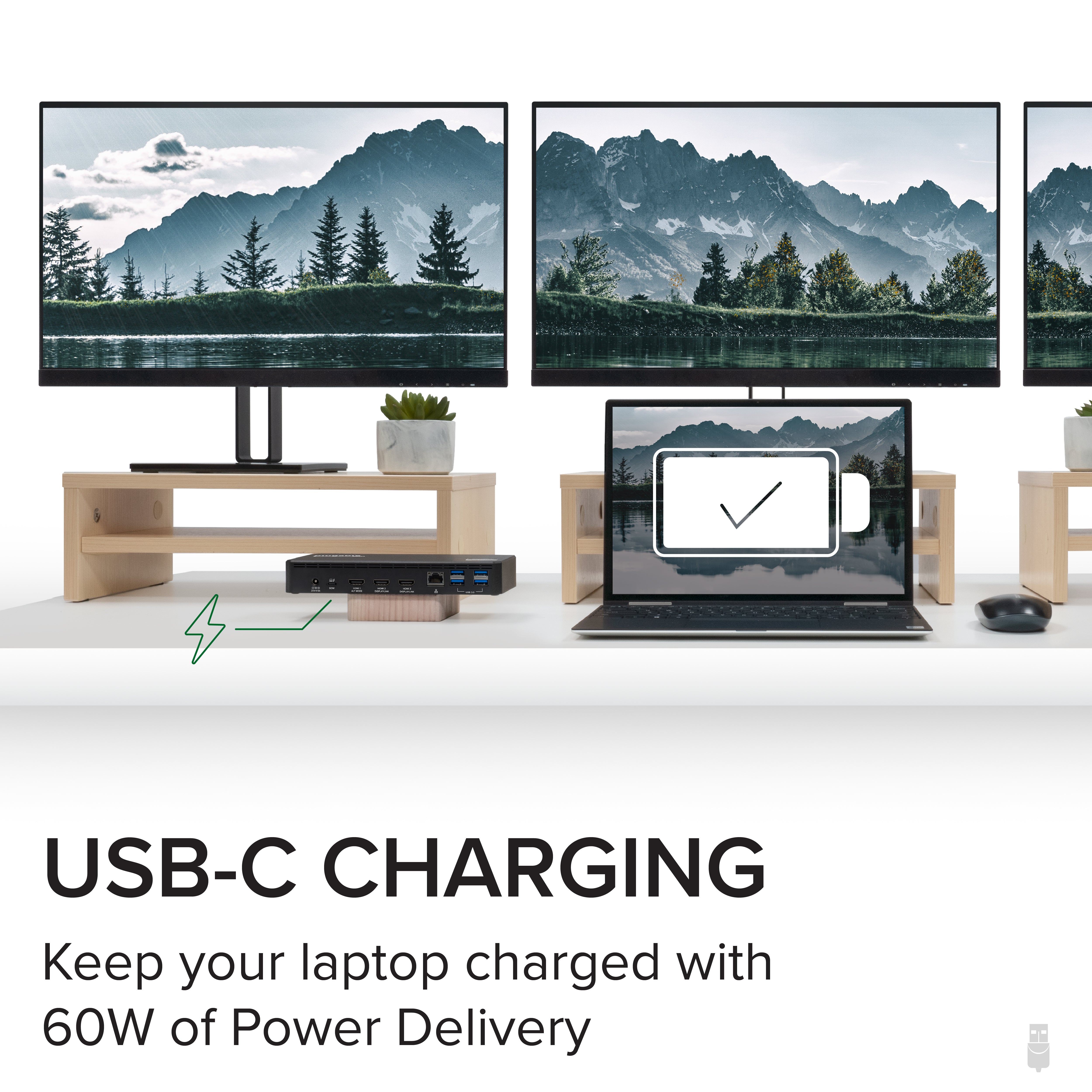 Plugable USB C Triple Monitor Docking Station with 60W Laptop Charging - 4K HDMI & DisplayPort Adapter for MacBook Pro, Dell, HP - Home Office & Gaming Setup