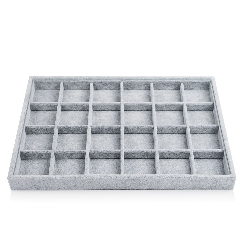 Oirlv 24 Grid Velvet Jewelry Organizer Tray - Stackable Jewelry Storage Box with Removable Dividers for Rings, Earrings, Necklaces - Perfect for Bedroom, Vanity & Travel Accessory Organization