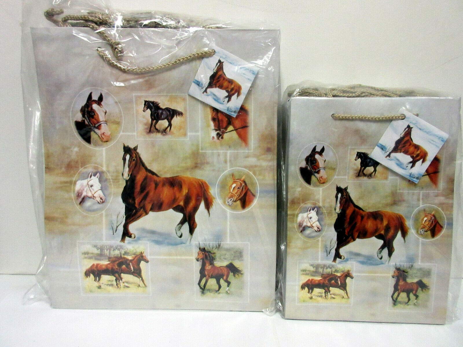 Ruth Maystead Brown Horse Gift Bags - 10 Large & 10 Small Bags (20 Total) for Birthday, Baby Shower & Party Favors | Elegant Equestrian Theme