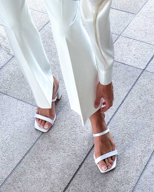 White Block Heel Slip-On Sandals for Women - Comfortable Summer Casual Shoes - Perfect for Beach, Vacation & Everyday Wear