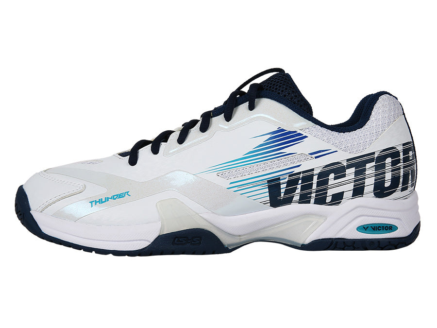 Victor Thunder AB Badminton Court Shoes for Men & Women - Lightweight Non-Slip Indoor Sports Shoes [Brilliant White/Blueprint] - Perfect for Badminton, Tennis, Volleyball & Gym Training