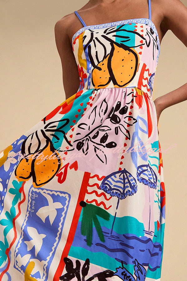 Stylish Printed Sling Back Pleated Midi Dress for Women | Summer Vacation & Holiday Party Outfit | Perfect for Beach Getaways, Cocktail Events & Special Occasions