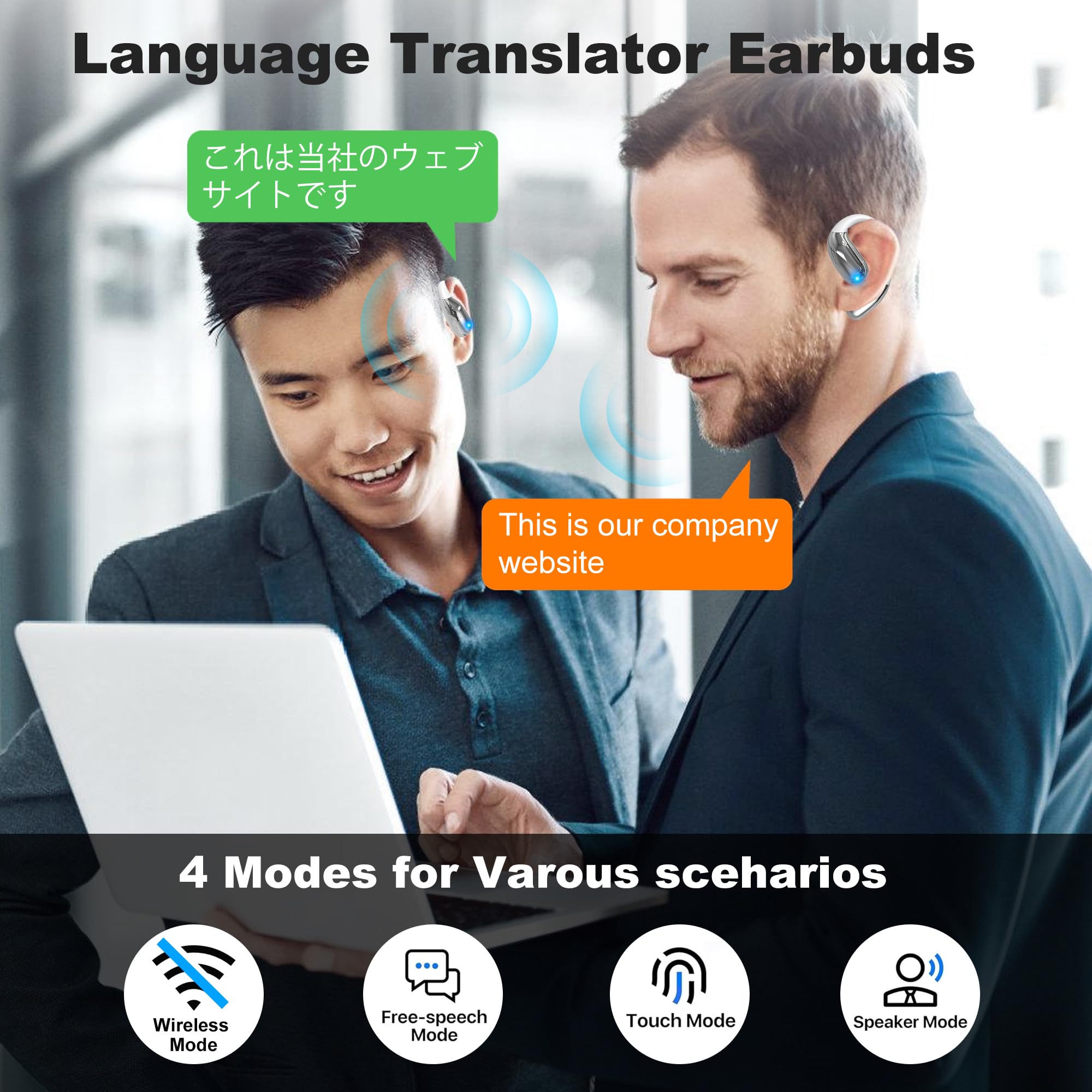 AI Real-Time Translation Wireless Earbuds - 144 Languages Two-Way Translator Bluetooth Headphones with HD Sound | Perfect for Travel, Business Meetings & Language Learning