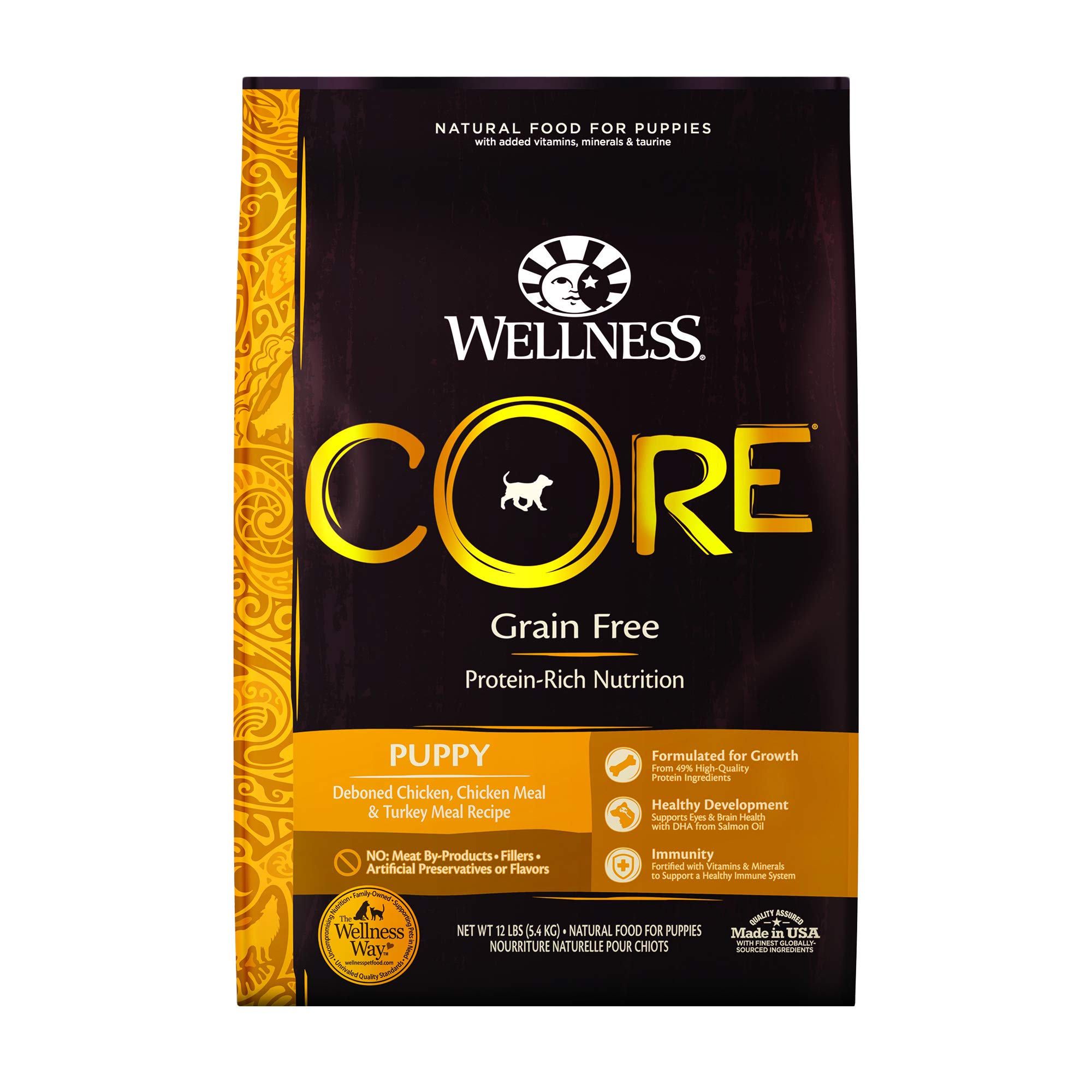 **Wellness CORE Grain-Free High Protein Dry Puppy & Adult Dog Food - Natural Chicken Recipe for All Breeds | Made in USA | Perfect for Active Dogs & Training Rewards**