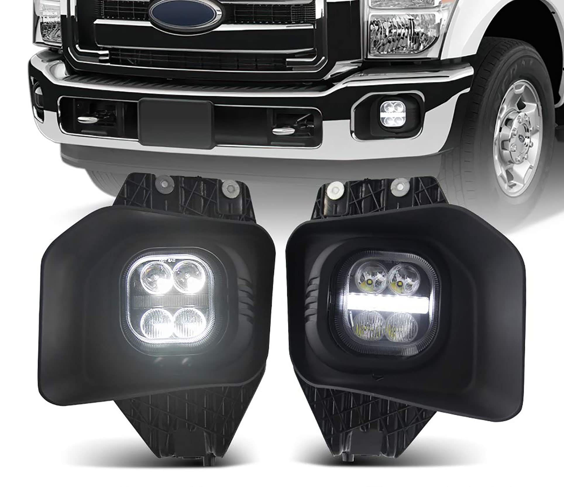 Tecoom LED Fog Lights with Daytime Running Lights Kit - Compatible with Ford F-250 F-350 F-450 F-550 (2011-2016 Models) - High Visibility for Off-Road, Night Driving & Bad Weather Conditions