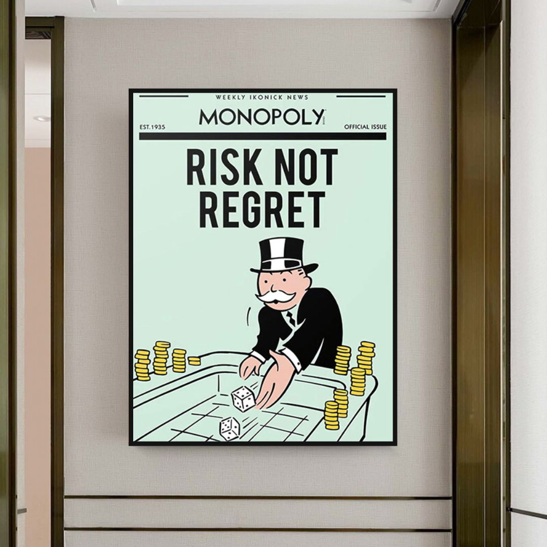 Alec Monopoly Risk Not Regret Playing Cards Canvas Wall Art - Pop Culture Home Decor for Living Room, Game Room & Office