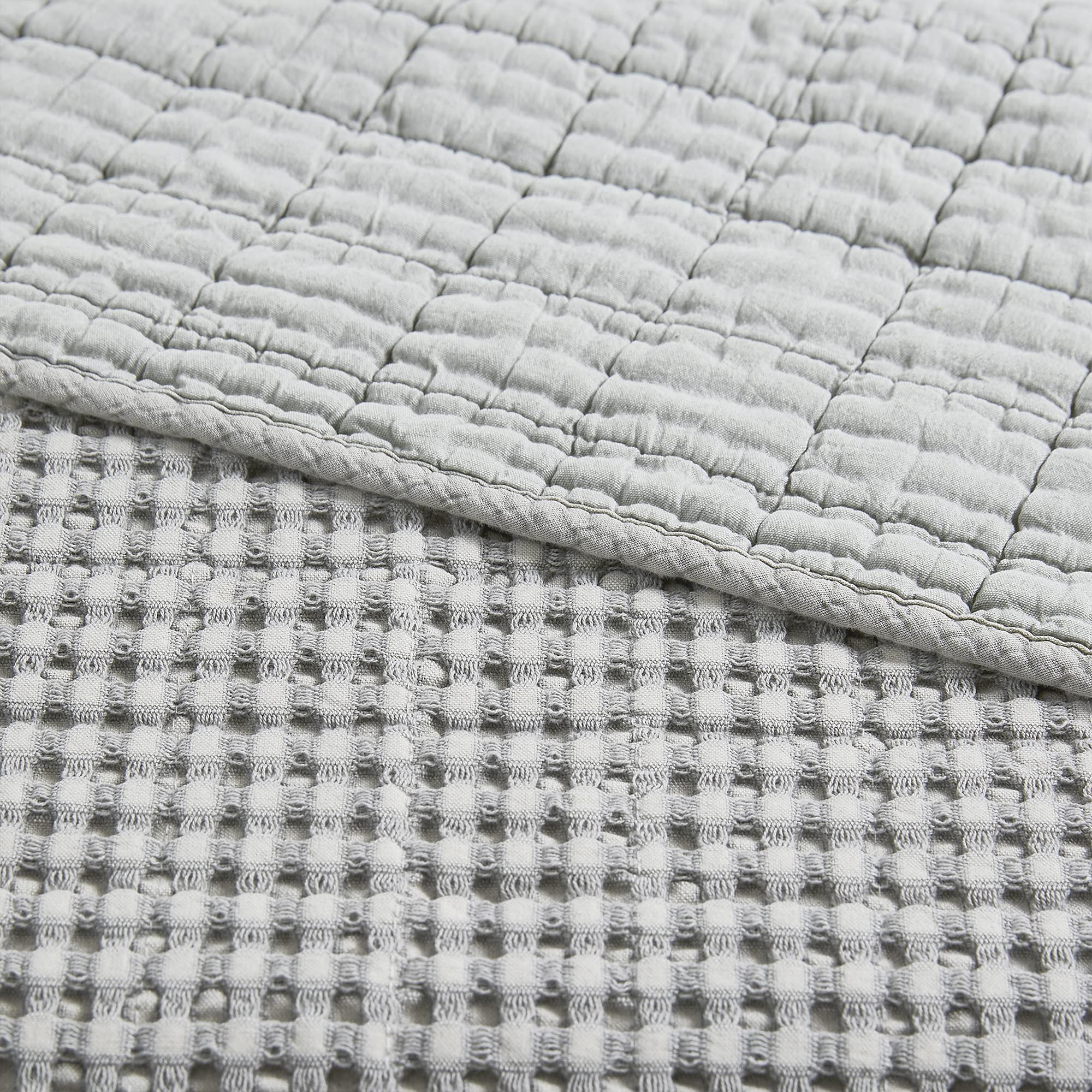Levtex Home Mills Waffle Twin Quilt Set - 100% Cotton Grey Waffle Bedding - 68