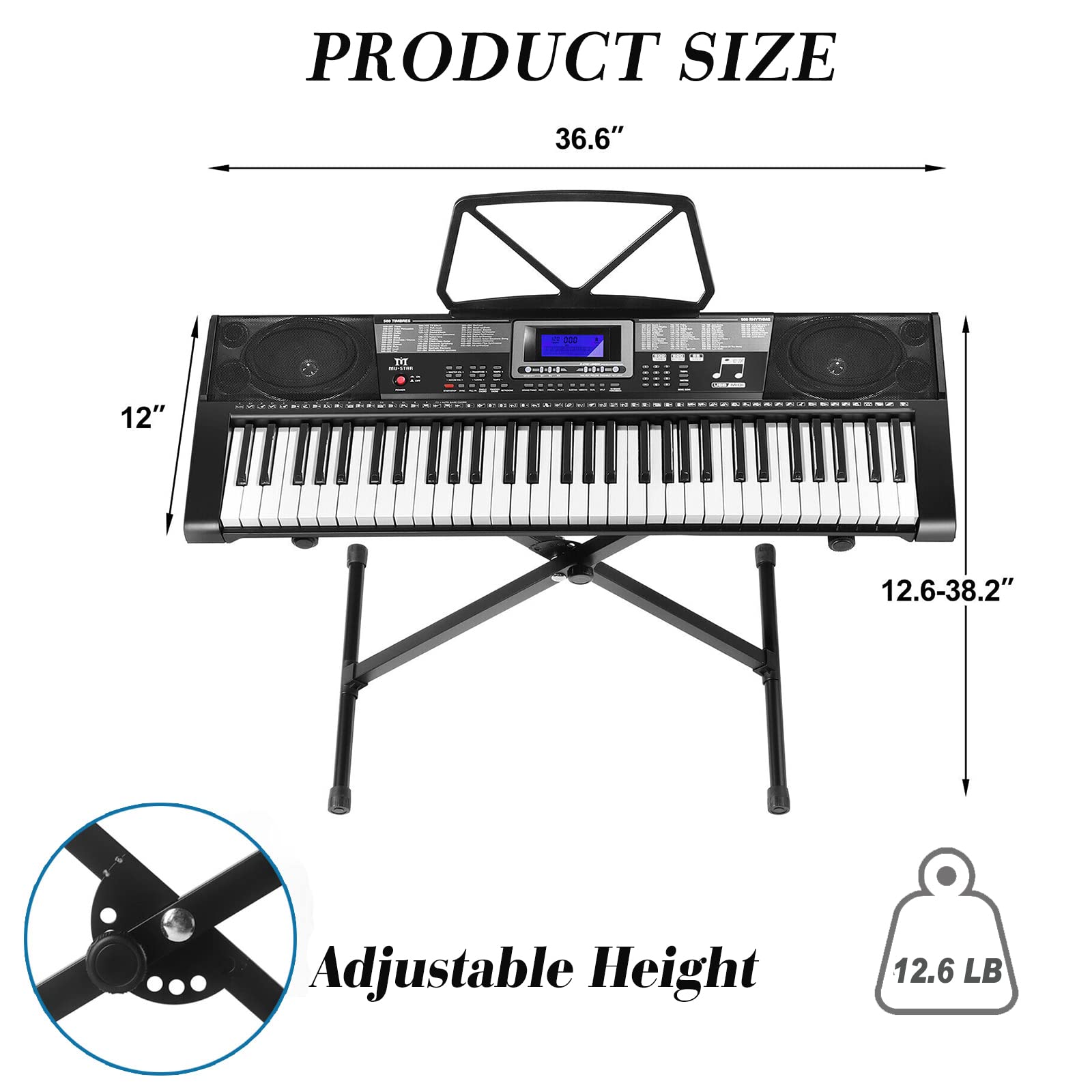 MUSTAR MEKS-500 61-Key Lighted Keyboard Piano with Stand, Sustain Pedal & Headphones - Electric Piano for Beginners | USB MIDI, Built-in Speakers | Perfect for Home Learning, Music Practice & Gift Giving