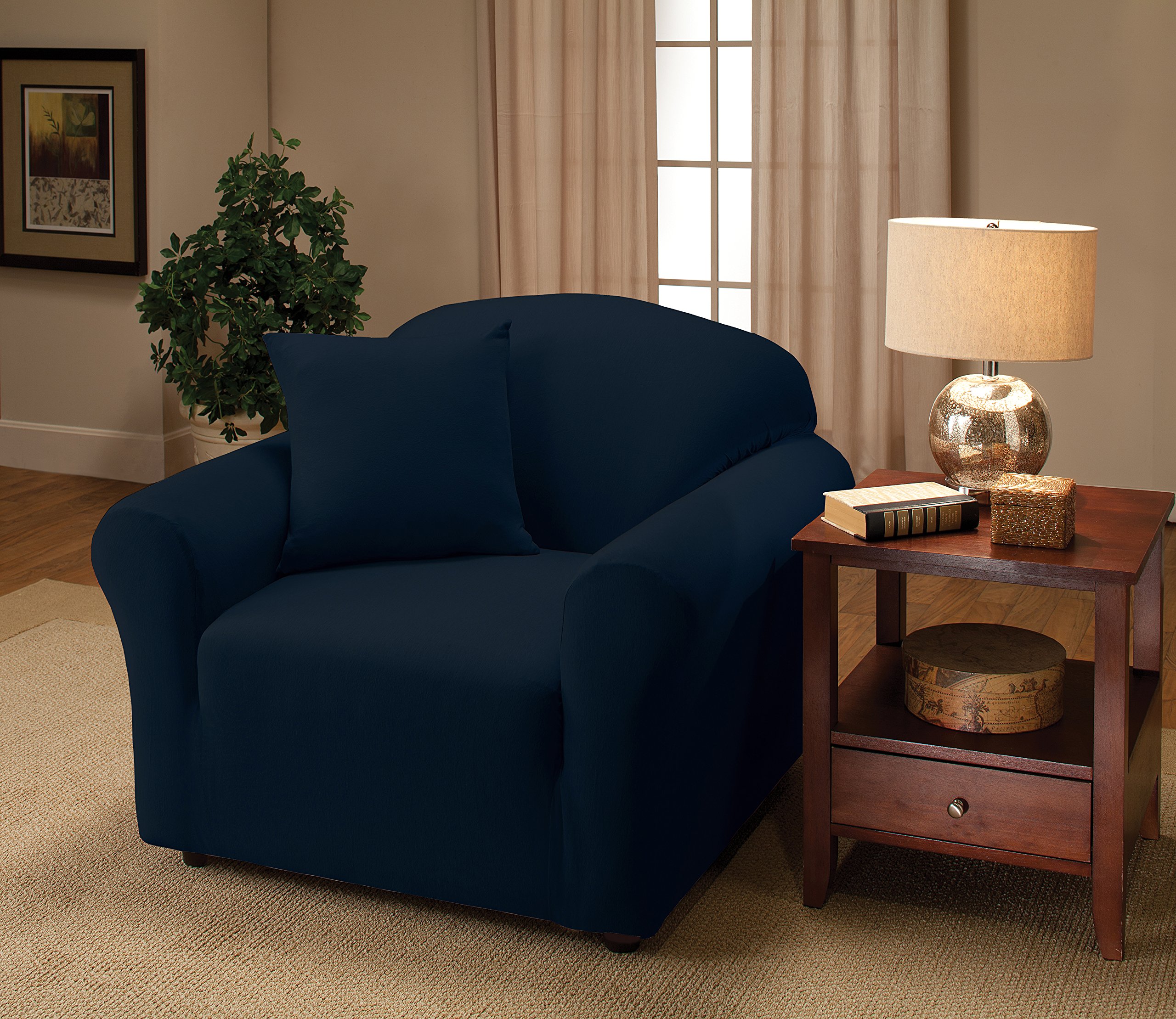 Madison Jersey Stretch Chair Slipcover - Navy Blue Sofa Cover | Fits Most Living Room Chairs | Perfect for Home Decor, Pet Protection & Furniture Refresh