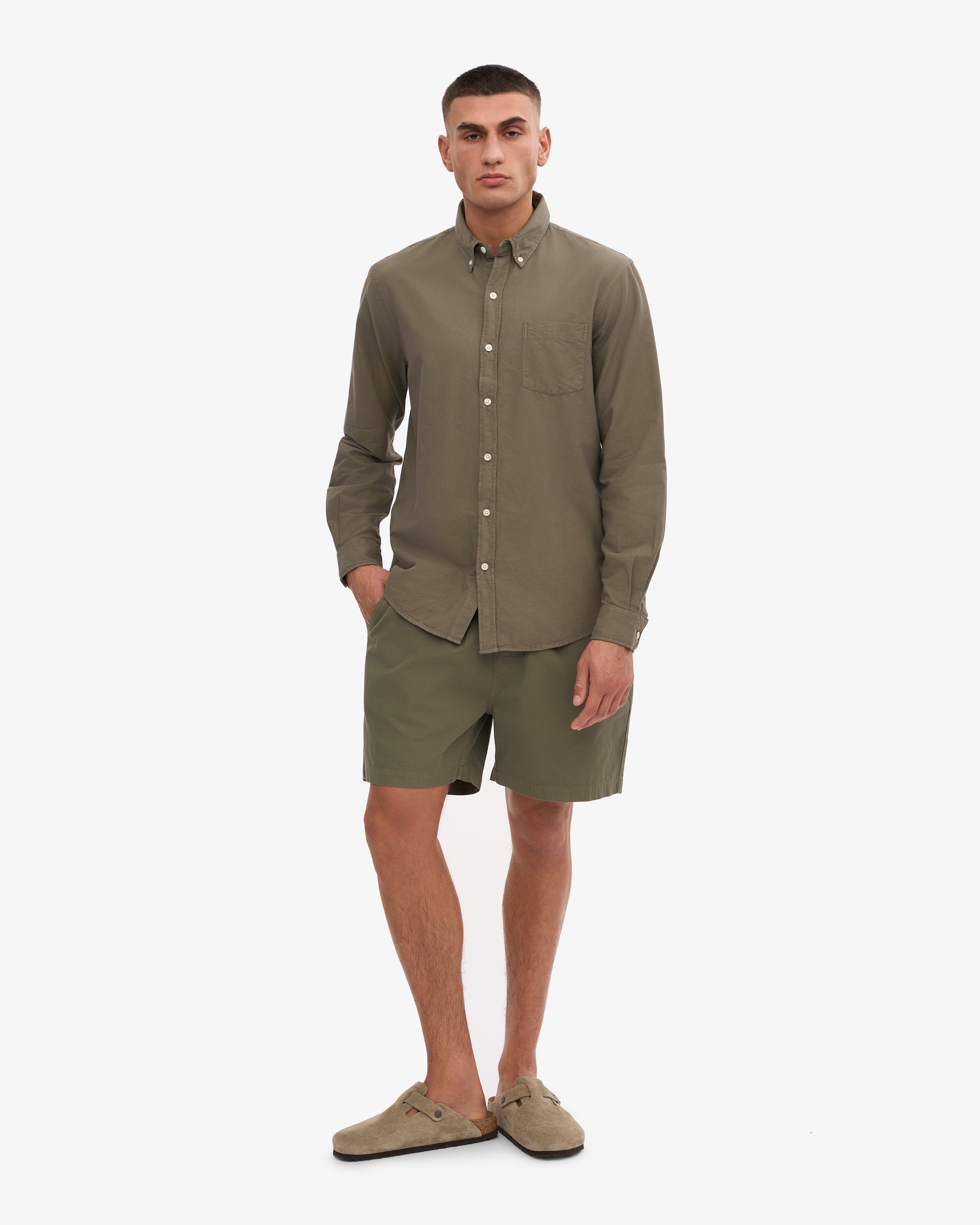 Organic Cotton Button Down Shirt for Men - Dusty Olive Green Casual Wear for Office & Outdoor Activities
