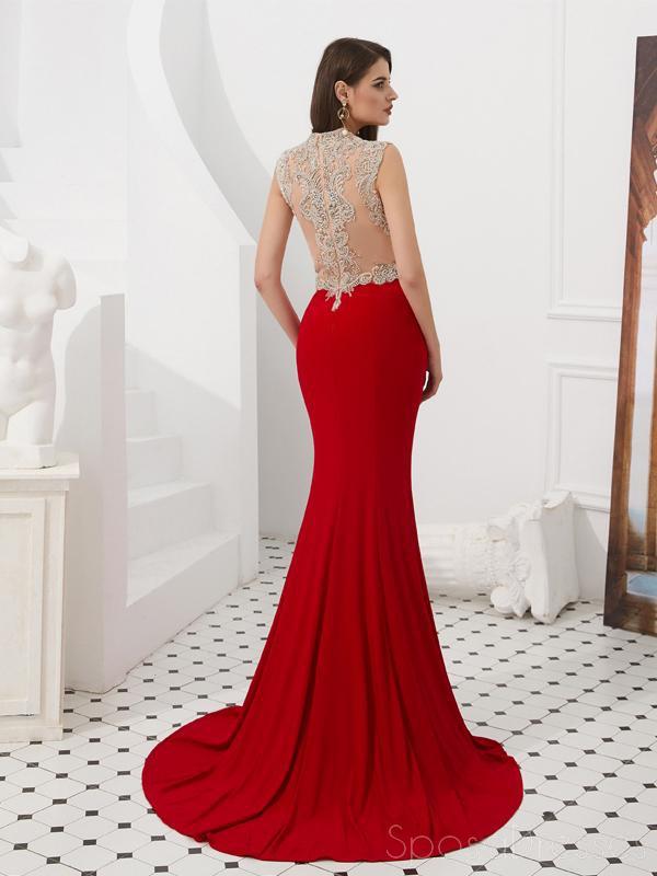 Elegant Red Beaded Mermaid Prom Dress with Cap Sleeves - See-Through Evening Gown for Formal Parties, Homecoming & Special Occasions | Style 12087