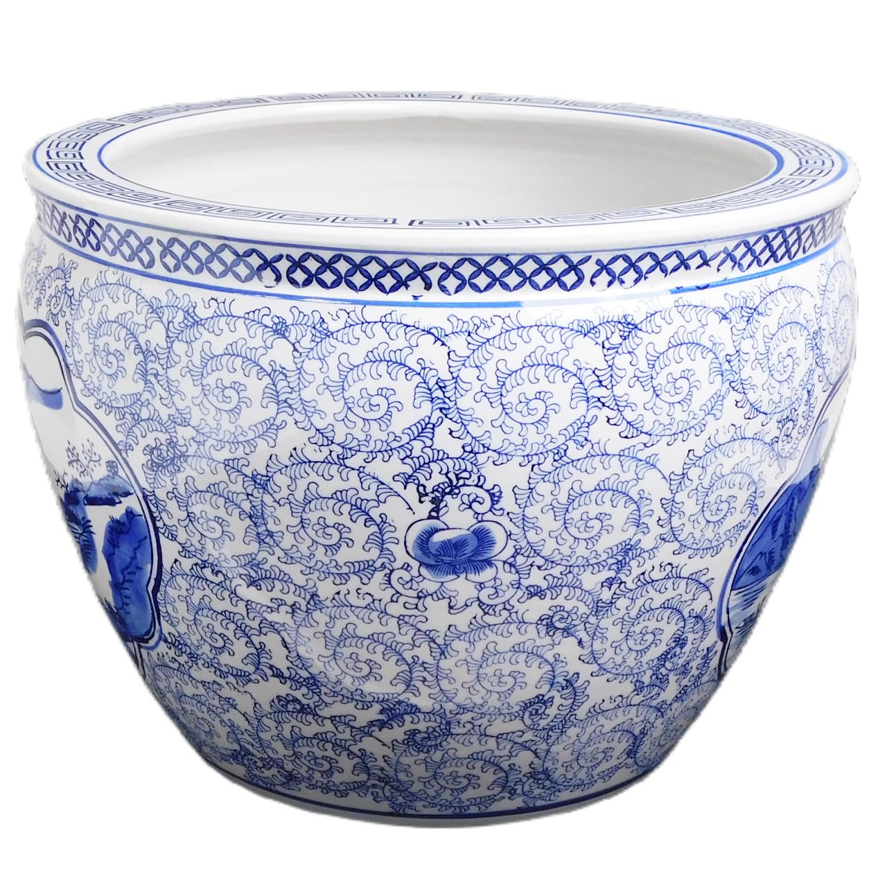 Blue and White Porcelain Garden Pots Hand-Painted Landscape Design - 16