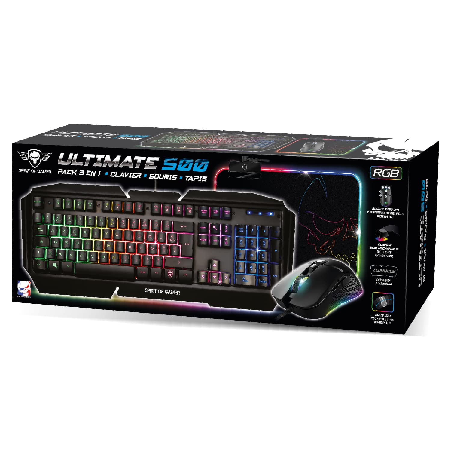 Spirit of Gamer - Ultimate 500 RGB Gaming Bundle for PC/Xbox/PlayStation - Mechanical Gaming Keyboard with Aluminum Frame & Anti-Ghosting, 6400 DPI 7-Button Gaming Mouse, RGB Mouse Pad - Perfect for Esports, Streaming & Professional Gaming Setup