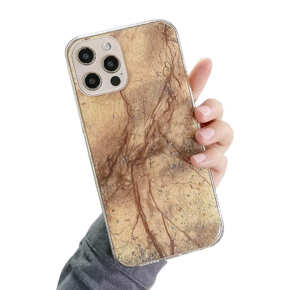 Ownest iPhone 12 Pro Max Case - Marble Glitter Gold Foil Vintage Design, Soft TPU Slim Shockproof Protective Cover for Women & Girls (Khaki) | Perfect for Daily Use, Office, Travel & Gift Giving