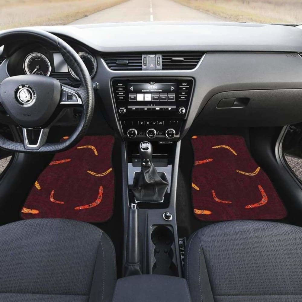 Authentic Australian Aboriginal Boomerang Car Mats - Black Background with Front & Back Design - Durable Floor Mats for Cars, Trucks & SUVs - Perfect for Home Decor & Cultural Gift Giving