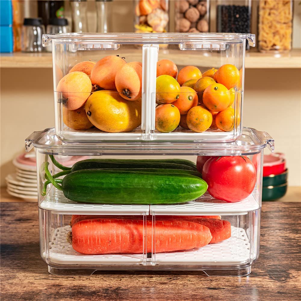 Large Airtight Food Storage Containers for Fridge - BPA Free Produce Keepers & Meal Prep Organizers | Perfect for Fresh Vegetables, Fruits, Leftovers & Bulk Food Storage