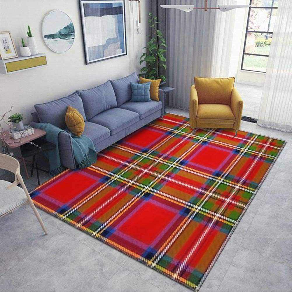 Non-Slip Scottish Plaid Runner Rug Pad - Classic Red Royal Stewart Tartan, Thickened Seamless Doormat for Indoor/Outdoor Use | Perfect for Entryway, Living Room, Hallway & High-Traffic Areas