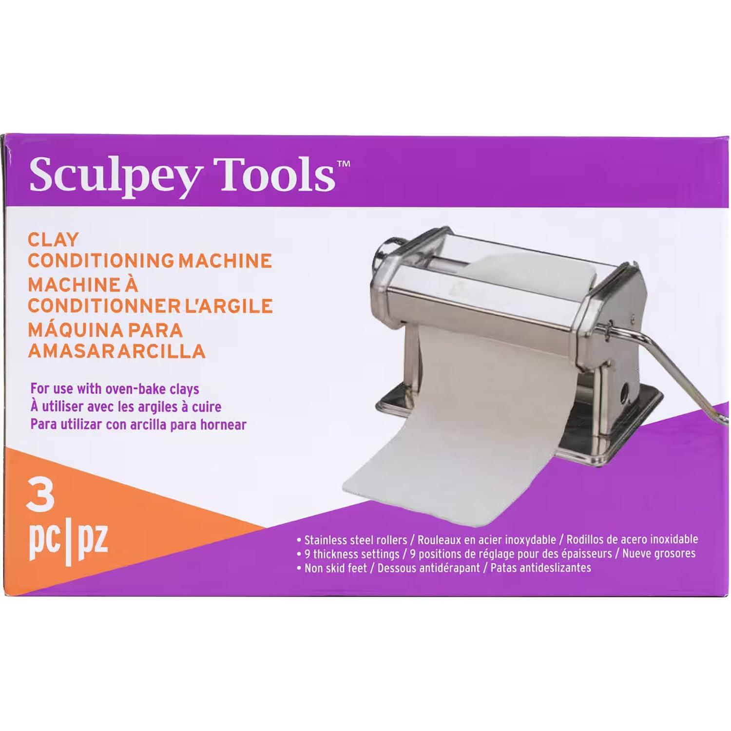Sculpey Polymer Clay Conditioning Pasta Machine - 9 Adjustable Thickness Settings with Clamp & Hand Crank - Perfect for Baking, Sculpting & DIY Craft Projects - Ideal for Beginners to Professional Artists