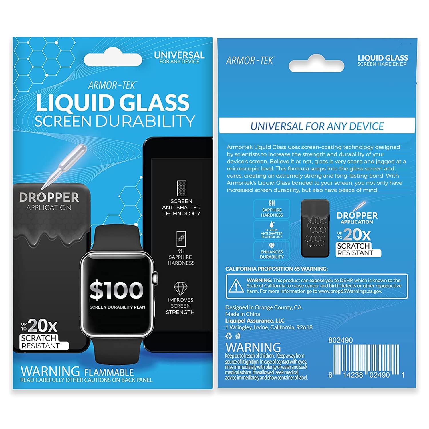 LIQUIPEL Armortek Liquid Glass Screen Protector - Universal Nano Coating for iPhone, Samsung, iPad & Smart Watches - Scratch & Impact Resistant Protection (Includes $100 Warranty) - Perfect for Outdoor, Travel & Everyday Use