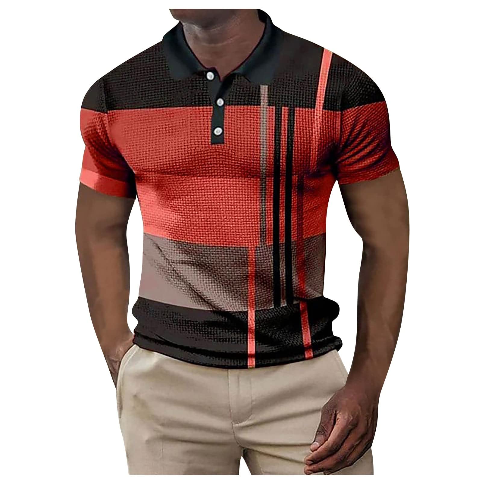 Men's Short Sleeve Casual Polo Shirts - Colorblock Golf Polos, Classic Fit Waffle Striped Tops for Summer | Trendy Breathable T-Shirts for Golf, Work & Outdoor Activities