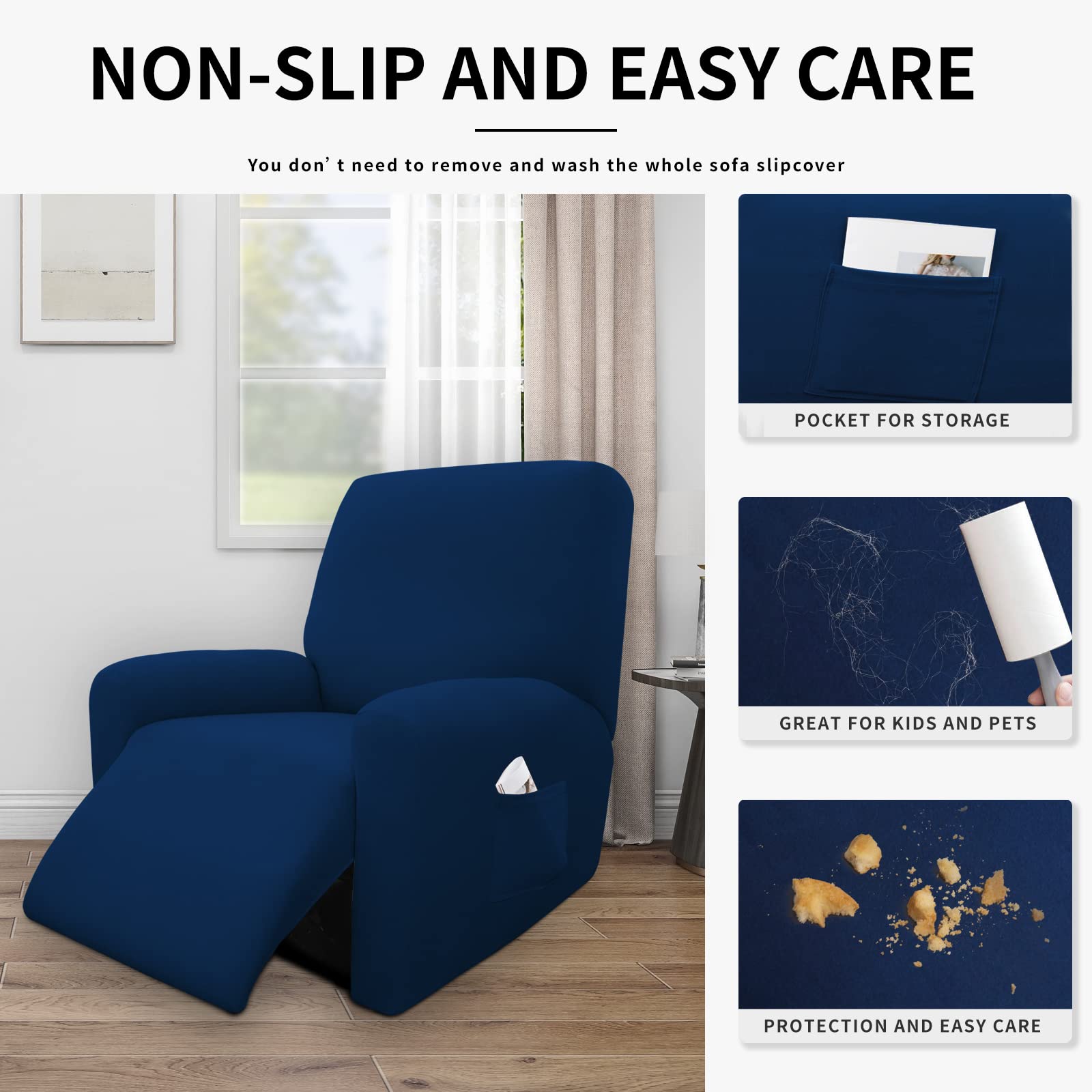 **100% Waterproof Recliner Cover - Stretchable Sofa Slipcover for Dogs & Pets | Leakproof Furniture Protector for Kids | Soft, Durable & Easy to Clean | Perfect for Living Room, Bedroom & Pet-Friendly Homes (Navy Blue)**