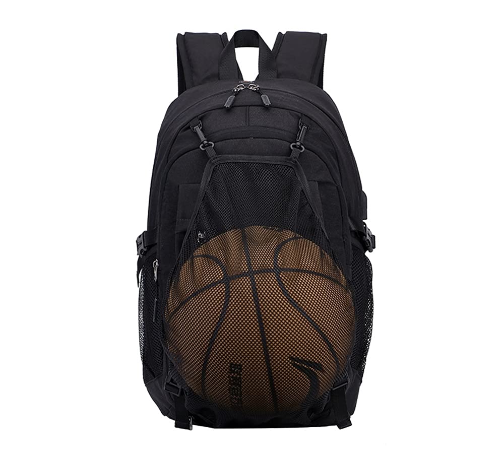 Men's Basketball Backpack with USB Charging Port & Ball Compartment - Large Capacity Laptop Travel Backpack for Workout, Gym & Sports (Black) | Perfect for College, Commuting & Outdoor Activities