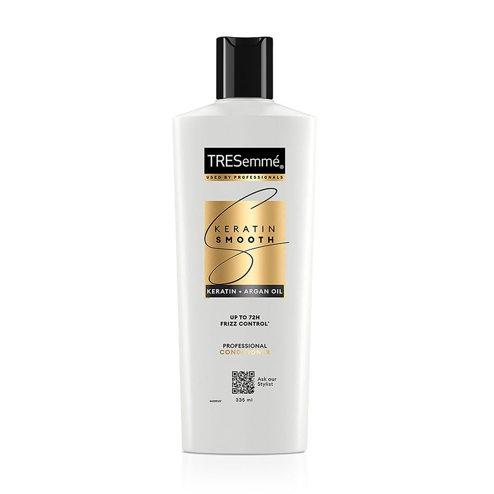 TRESemme Keratin Smooth Conditioner 335ml - Keratin & Moroccan Argan Oil Formula for Smoother, Shinier Hair - Frizz Control & Nourishment Lasts 72 Hours - Unisex Hair Care - Perfect for Daily Use, Salon-Quality Results at Home