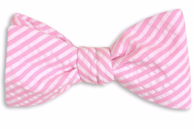 Stylish Hot Pink Seersucker Striped Bow Tie for Men - Perfect for Weddings, Parties & Formal Events